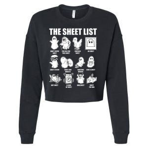 Retro The Halloween Sheet List Funny Boo Sheet Halloween Cropped Pullover Crew