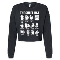 Retro The Halloween Sheet List Funny Boo Sheet Halloween Cropped Pullover Crew