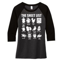 Retro The Halloween Sheet List Funny Boo Sheet Halloween Women's Tri-Blend 3/4-Sleeve Raglan Shirt