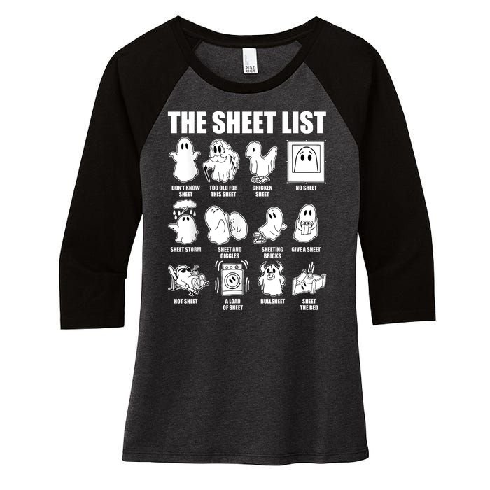 Retro The Halloween Sheet List Funny Boo Sheet Halloween Women's Tri-Blend 3/4-Sleeve Raglan Shirt