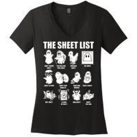 Retro The Halloween Sheet List Funny Boo Sheet Halloween Women's V-Neck T-Shirt