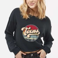 Retro Texas Home State Tx Cool 70s Style Sunset Cropped Pullover Crew