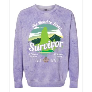 Road To Hana Survivor Curvy Palm Maui Hawaii Lover Gift Colorblast Crewneck Sweatshirt