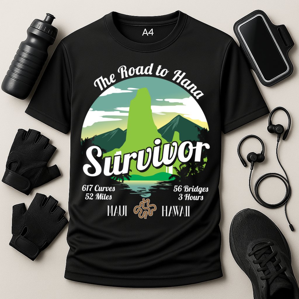 Road To Hana Survivor Curvy Palm Maui Hawaii Lover Gift Cooling Performance Crew T-Shirt