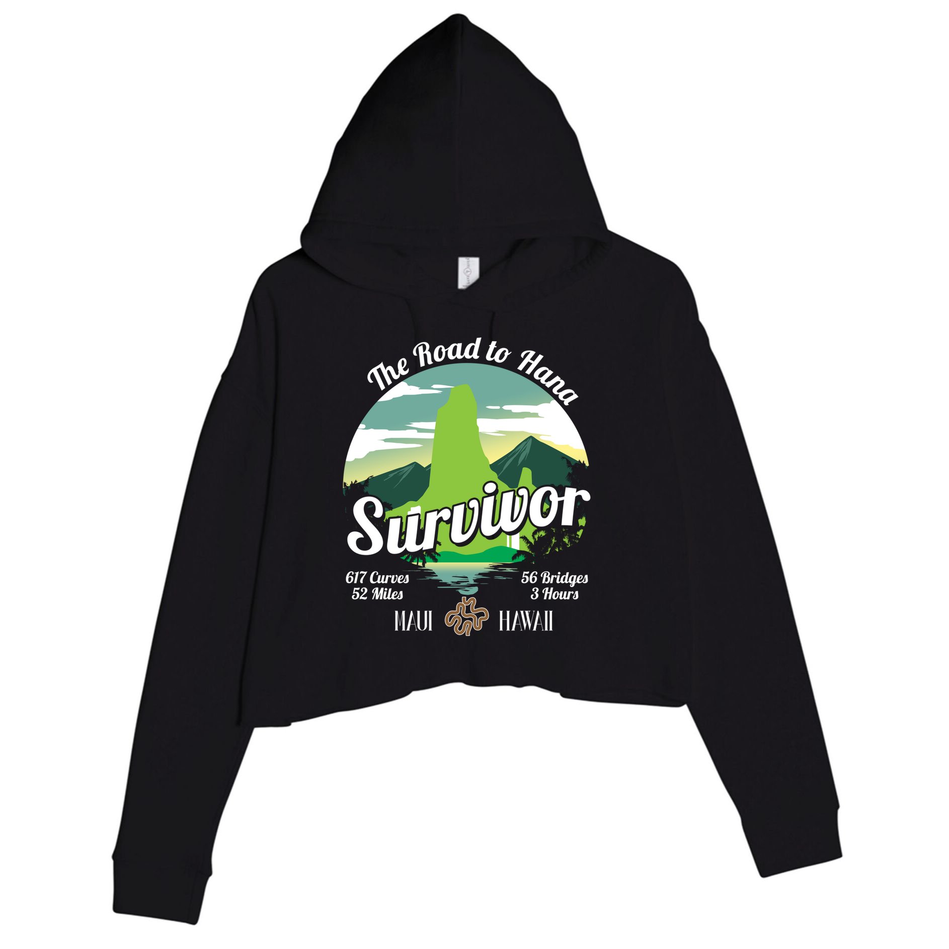 Road To Hana Survivor Curvy Palm Maui Hawaii Lover Gift Crop Fleece Hoodie