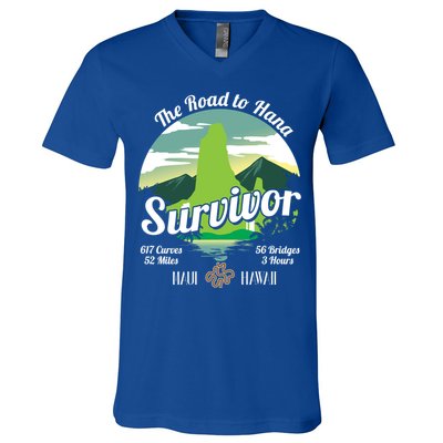 Road To Hana Survivor Curvy Palm Maui Hawaii Lover Gift V-Neck T-Shirt