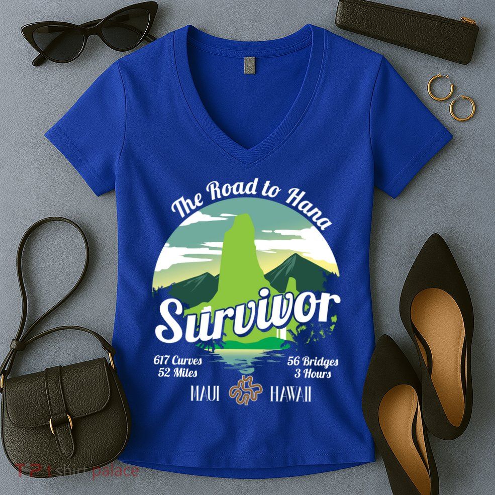 Road To Hana Survivor Curvy Palm Maui Hawaii Lover Gift Women's V-Neck T-Shirt