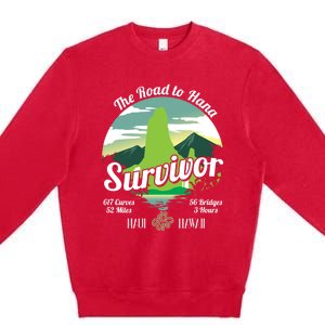 Road To Hana Survivor Curvy Palm Maui Hawaii Lover Gift Premium Crewneck Sweatshirt