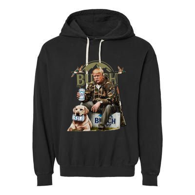 Retro Trump Hunting Deer Funny Beer Drinking Hunting On Back Garment-Dyed Fleece Hoodie