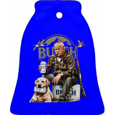 Retro Trump Hunting Deer Funny Beer Drinking Hunting On Back Ceramic Bell Ornament