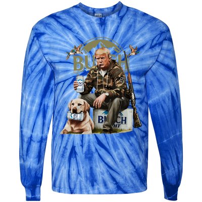 Retro Trump Hunting Deer Funny Beer Drinking Hunting On Back Tie-Dye Long Sleeve Shirt