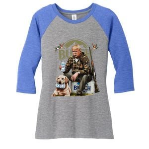 Retro Trump Hunting Deer Funny Beer Drinking Hunting On Back Women's Tri-Blend 3/4-Sleeve Raglan Shirt