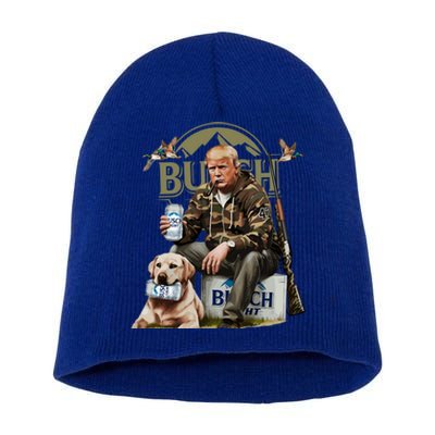 Retro Trump Hunting Deer Funny Beer Drinking Hunting On Back Short Acrylic Beanie