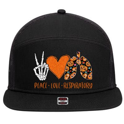 Respiratory Therapist Halloween Costume Peace & Love Skeleton 7 Panel Mesh Trucker Snapback Hat