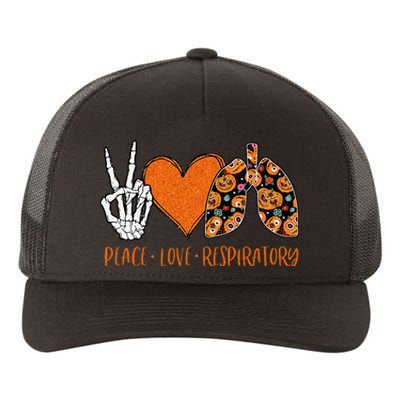 Respiratory Therapist Halloween Costume Peace & Love Skeleton Yupoong Adult 5-Panel Trucker Hat