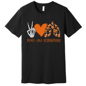 Respiratory Therapist Halloween Costume Peace & Love Skeleton Premium T-Shirt