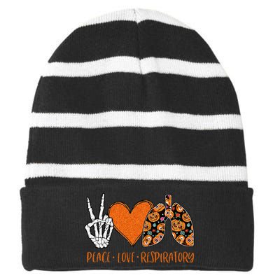 Respiratory Therapist Halloween Costume Peace & Love Skeleton Striped Beanie with Solid Band