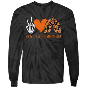 Respiratory Therapist Halloween Costume Peace & Love Skeleton Tie-Dye Long Sleeve Shirt