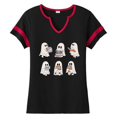 Retro Teacher Halloween Ghost Read More Books Ladies Halftime Notch Neck Tee