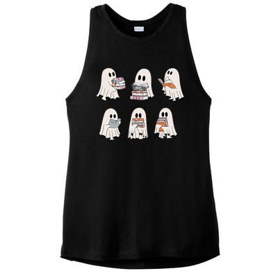 Retro Teacher Halloween Ghost Read More Books Ladies PosiCharge Tri-Blend Wicking Tank