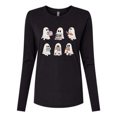 Retro Teacher Halloween Ghost Read More Books Womens Cotton Relaxed Long Sleeve T-Shirt