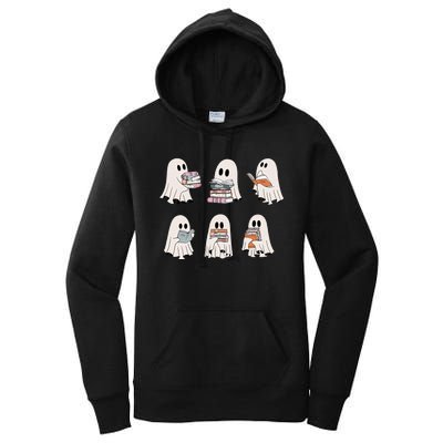 Retro Teacher Halloween Ghost Read More Books Women's Pullover Hoodie