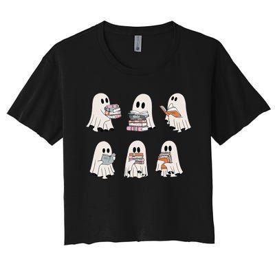 Retro Teacher Halloween Ghost Read More Books Women's Crop Top Tee