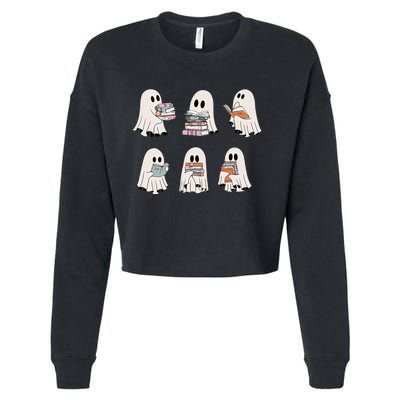 Retro Teacher Halloween Ghost Read More Books Cropped Pullover Crew