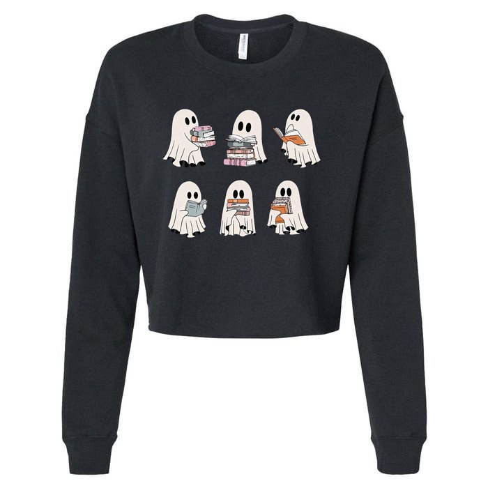 Retro Teacher Halloween Ghost Read More Books Cropped Pullover Crew