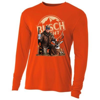 Retro Trump Hunting Deer Funny Beer Drinking Beer Hunting Cooling Performance Long Sleeve Crew