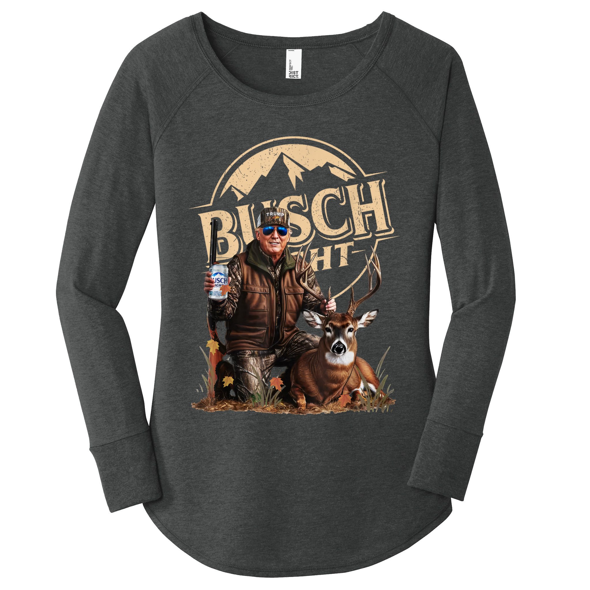 Retro Trump Hunting Deer Funny Beer Drinking Beer Hunting Women's Perfect Tri Tunic Long Sleeve Shirt