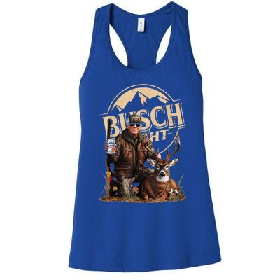 Retro Trump Hunting Deer Funny Beer Drinking Beer Hunting Women's Racerback Tank