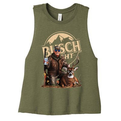 Retro Trump Hunting Deer Funny Beer Drinking Beer Hunting Women's Racerback Cropped Tank