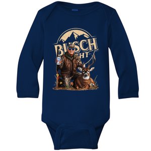 Retro Trump Hunting Deer Funny Beer Drinking Beer Hunting Baby Long Sleeve Bodysuit