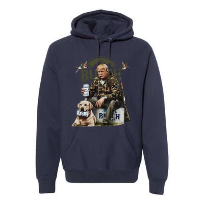 Retro Trump Hunting Deer Funny Beer Drinking Beer Hunting Premium Hoodie