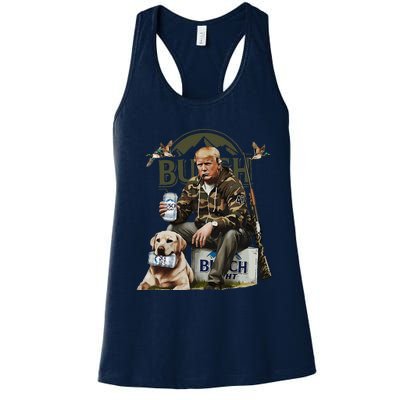 Retro Trump Hunting Deer Funny Beer Drinking Beer Hunting Women's Racerback Tank