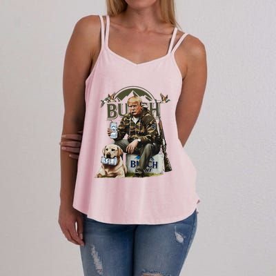 Retro Trump Hunting Deer Funny Beer Drinking Beer Hunting Women's Strappy Tank