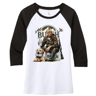 Retro Trump Hunting Deer Funny Beer Drinking Beer Hunting Women's Tri-Blend 3/4-Sleeve Raglan Shirt