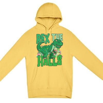 Rex The Halls Dinosaur Christmas Premium Pullover Hoodie