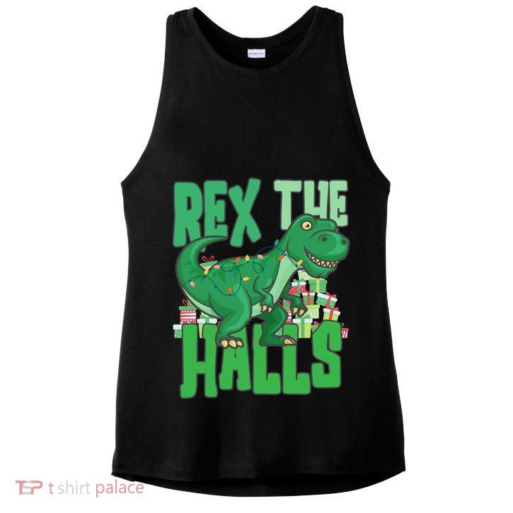 Rex The Halls Dinosaur Christmas Ladies PosiCharge Tri-Blend Wicking Tank