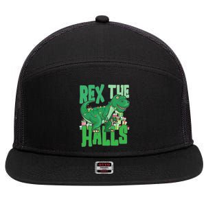 Rex The Halls Dinosaur Christmas 7 Panel Mesh Trucker Snapback Hat