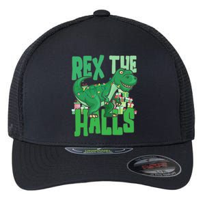 Rex The Halls Dinosaur Christmas Flexfit Unipanel Trucker Cap