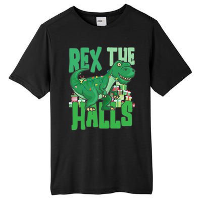 Rex The Halls Dinosaur Christmas Tall Fusion ChromaSoft Performance T-Shirt