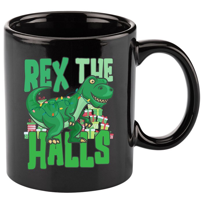 Rex The Halls Dinosaur Christmas 11oz C Handle Ceramic Mug