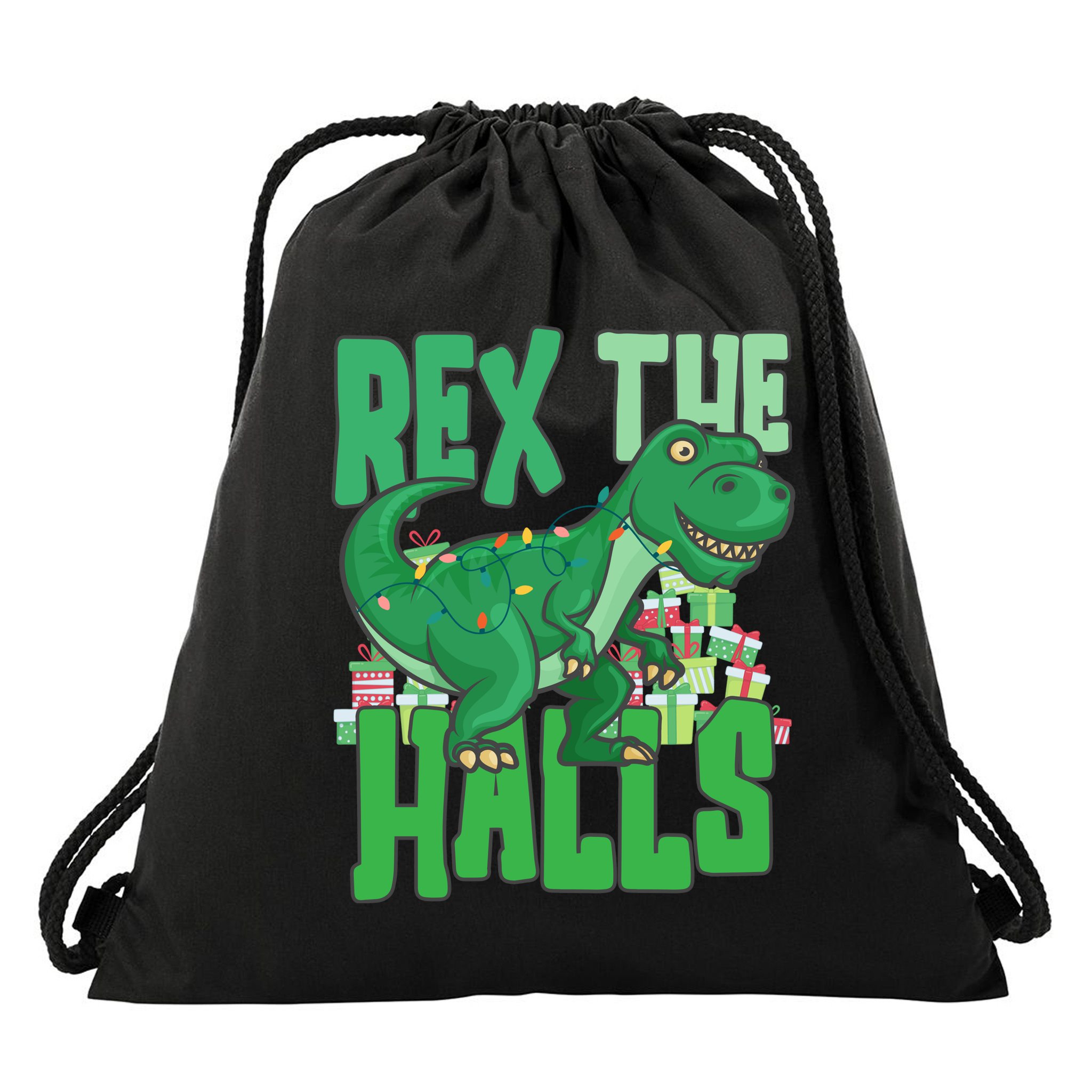 Rex The Halls Dinosaur Christmas Drawstring Bag