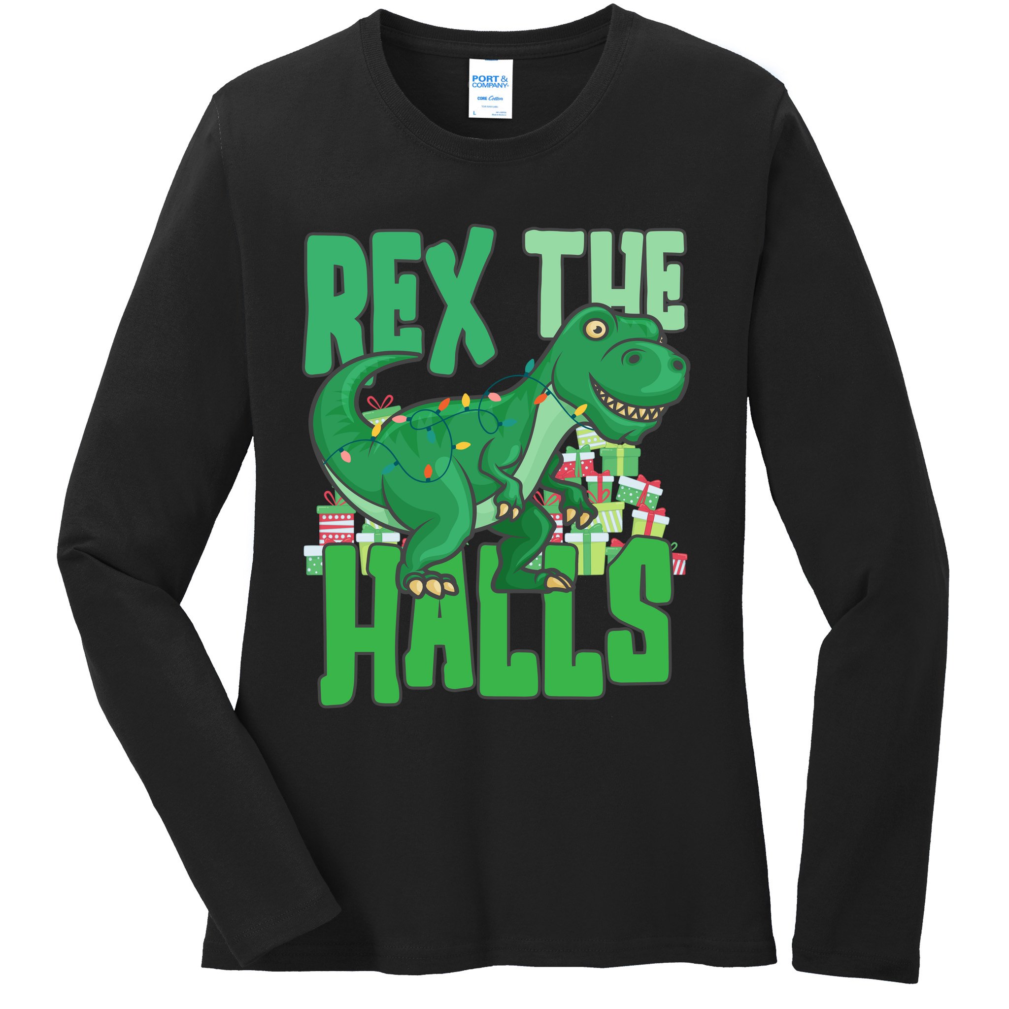 Rex The Halls Dinosaur Christmas Ladies Long Sleeve Shirt