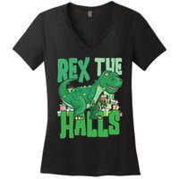 Rex The Halls Dinosaur Christmas Women's V-Neck T-Shirt