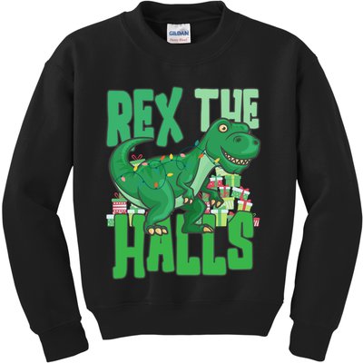 Rex The Halls Dinosaur Christmas Kids Sweatshirt