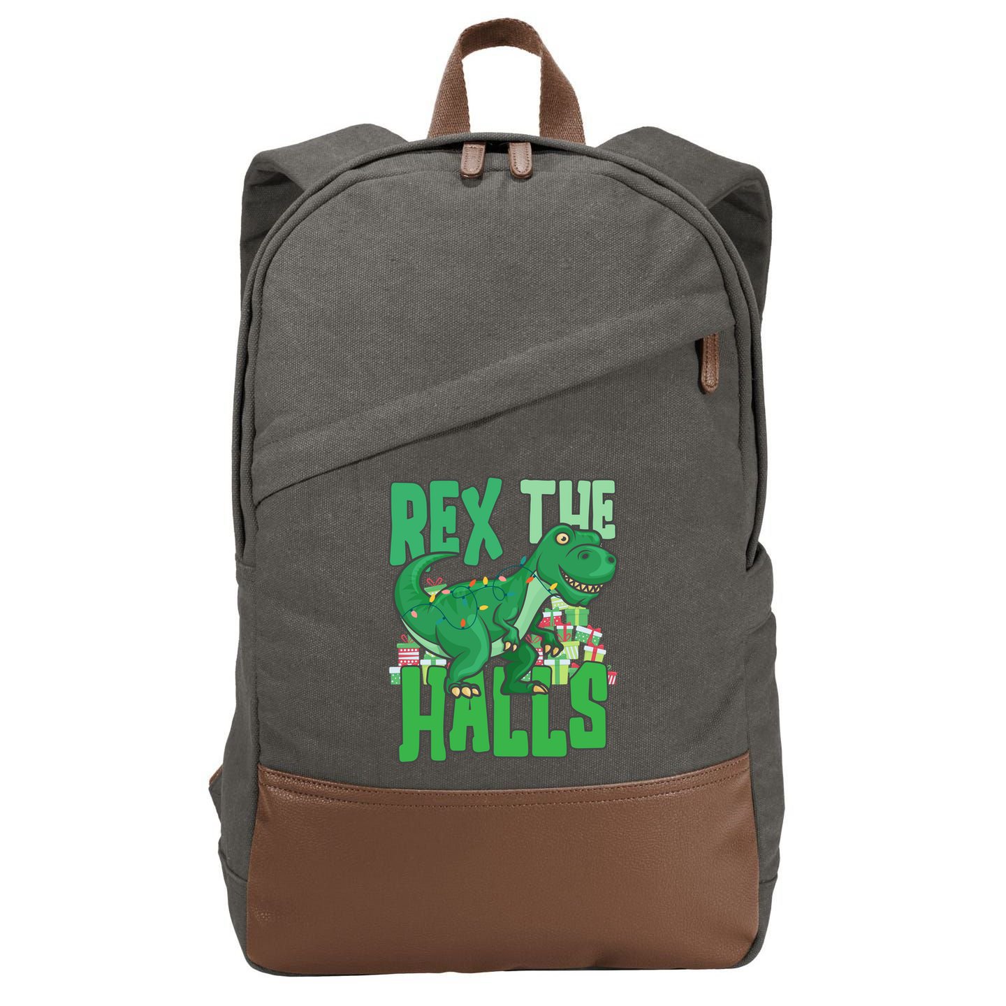 Rex The Halls Dinosaur Christmas Cotton Canvas Backpack