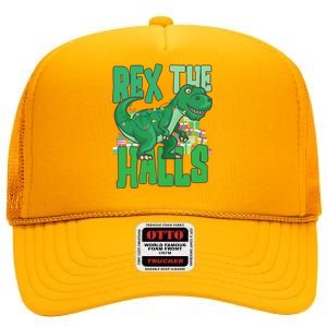 Rex The Halls Dinosaur Christmas High Crown Mesh Back Trucker Hat